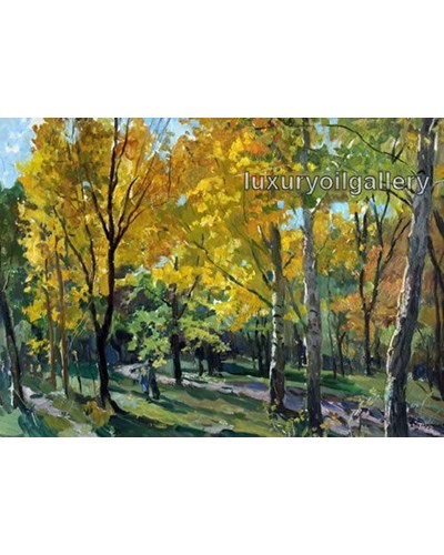 ציור שמן עצים בשלכת צהובה